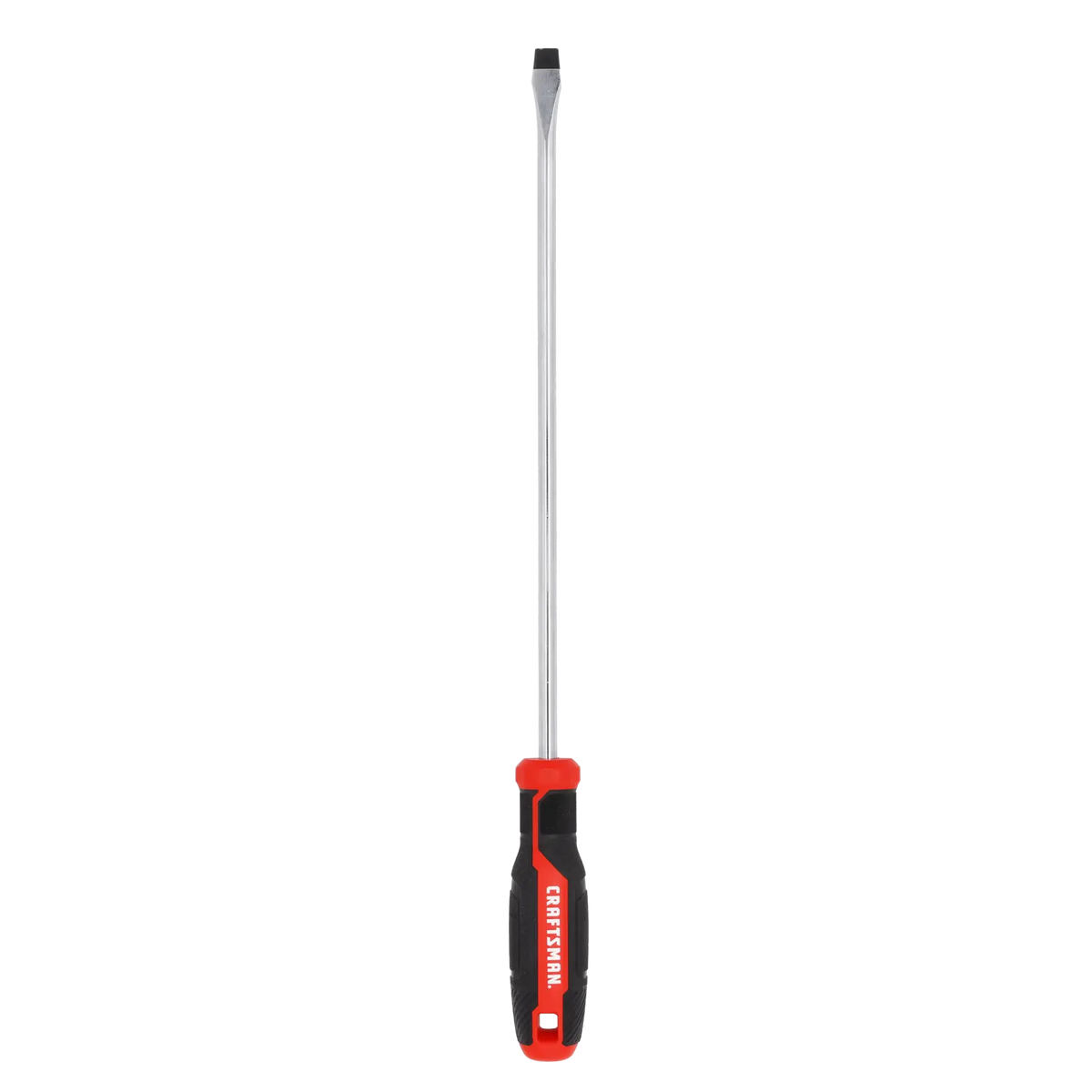 Photo of Craftsman flathead screwdriver CMHT65167, black and red handle, front angle on white background.