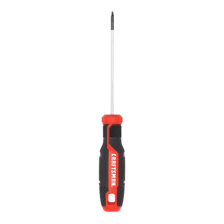 Front angle photo of Craftsman screwdriver CMHT65169 with red and black handle on white background.