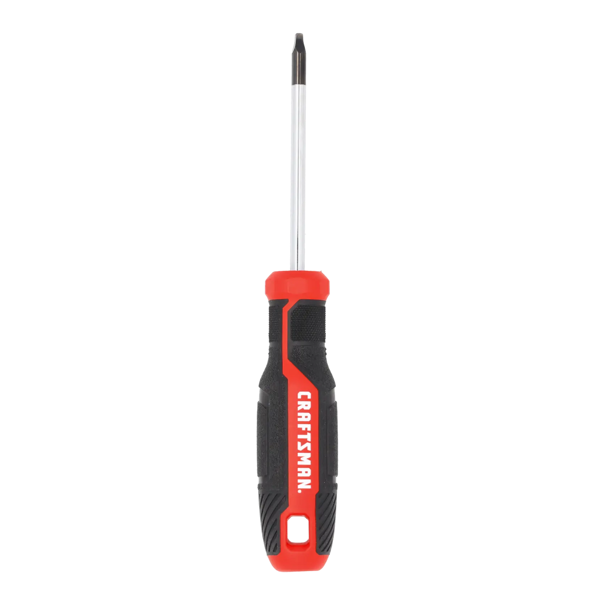Front view photo of Craftsman CMHT65170 Phillips screwdriver with black and red handle on white background.