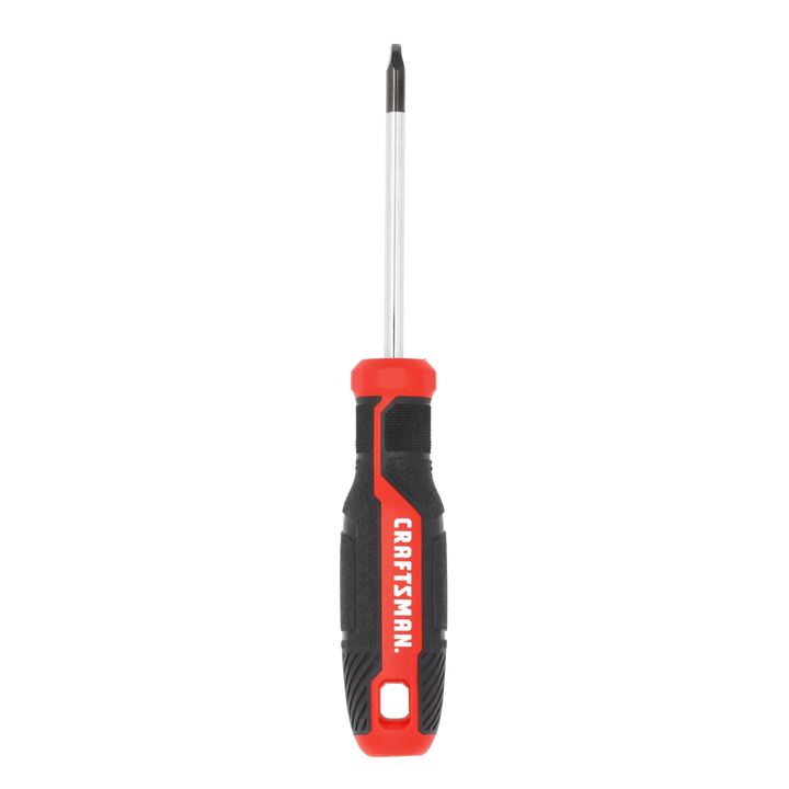 Front view photo of Craftsman CMHT65170 Phillips screwdriver with black and red handle on white background.