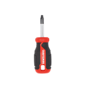 Front view photo of Craftsman stubby Phillips screwdriver, red and black handle, SKU CMHT65171.