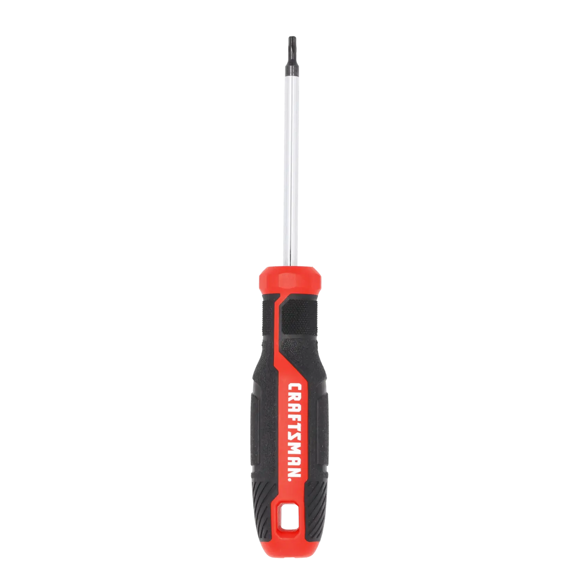 Craftsman CMHT65174 screwdriver with red and black handle, front view on white background.