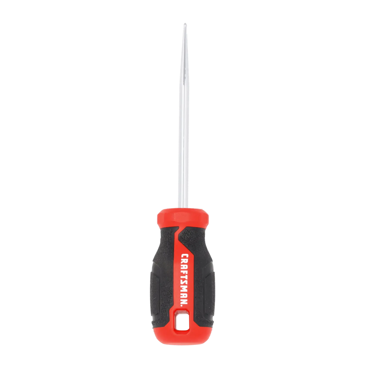Photo of Craftsman scratch awl with black and red handle, SKU CMHT65179, tool category, front angle, white background.