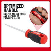 CRAFTSMAN screwdriver with optimized handle, torque zones, and anti-roll design highlighted in close-up.