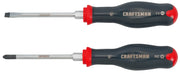 Photo of Craftsman screwdriver set CMHT65619V with one flathead and one Phillips, black and red handles, side angle.