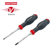 Craftsman V Series screwdriver set with black handles, red accents, CMHT65619V, front angle, on white background.