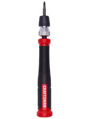 CRAFTSMAN precision screwdriver with red and black handle, model CMHT68004, front view on white background.