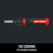 Photo of Craftsman ratcheting screwdriver CMHT68129 with black and red handle, shown side view on white background.