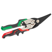 Photo of Craftsman CMHT73557 aviation snips with black, red, and green ergonomic handles, side angle.