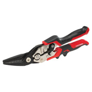 Photo of Craftsman metal cutting snips CMHT73755, black and red handles, side angle on white background.