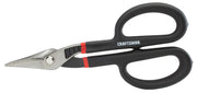 Photo of Craftsman aviation snips CMHT73993 with black handles, angled blade, front view on white background.