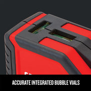 Photo of Craftsman graphics tool CMHT77634 with integrated bubble vials, close-up angle.
