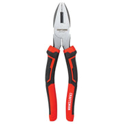 Photo of Craftsman CMHT81648 lineman's pliers with red and black handle, front view on white background.