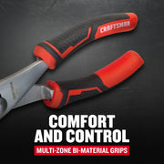 Photo of Craftsman pliers SKU CMHT81712 with red and black multi-zone bi-material grips, close-up view.