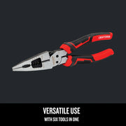 Craftsman pliers CMHT81715 with red and black handles, multi-functional tool, side angle.