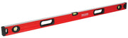 Photo of Craftsman CMHT82347 red box beam level with three vials, two hand grips, white background, side angle.