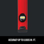 Photo of Craftsman red level CMHT82347, front view, showing bubble vial, accuracy up to 0.0005 in.-ft.