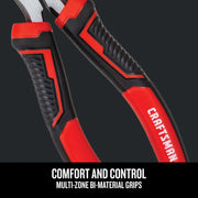 Photo of Craftsman pliers CMHT82625 with red and black multi-zone bi-material grips, angled close-up view.
