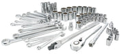 Photo of Craftsman CMMT12020 chrome socket and wrench tool set, assorted sizes, white background, top view.