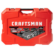 Craftsman red hard case tool set CMMT12033L, 121-piece gunmetal chrome, front angle photo on white background.