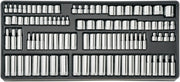 Photo of Craftsman socket set CMMT12039, chrome sockets organized in a black tray, viewed from above.