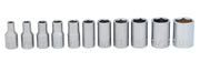 Photo of Craftsman chrome socket set, 11 pieces, arranged in size order, white background, CMMT12040.