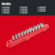 CRAFTSMAN socket set CMMT12041 with 14 chrome sockets on red holder, angled view, graphics category.