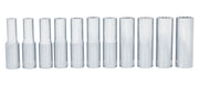Photo of Craftsman deep socket set, 11-piece chrome sockets, front angle, SKU CMMT12049.