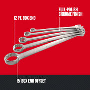Craftsman graphics showing five chrome wrenches with 12 pt. box ends and 15° offset, SKU CMMT12054.