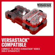 Red Craftsman tool box with clear lid, compatible with VersaStack. Boxes connect and are sold separately.