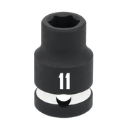 A single black impact socket with the number 11 printed in white on its side, used for attaching to a socket wrench to turn bolts or nuts.