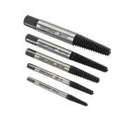 Photo of Craftsman CMMT14108 screw extractor set, five silver and black extractors, angled on white background.