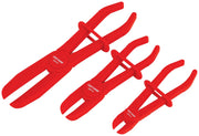 Photo of Craftsman CMMT14142 red hose clamp pliers set, three sizes, angled side view on white background.