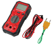 Photo of Craftsman digital multimeter CMMT14171 with probes and thermocouple, angled on white background.