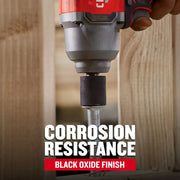 Craftsman black oxide socket, SKU CMMT15857, in use with impact driver, shown close-up on wood.