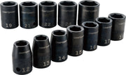 Photo of Craftsman socket set CMMT15885, 12 black sockets with size markings, arranged on a white background.