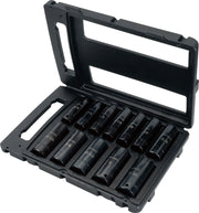 Craftsman deep socket set CMMT15886 in black case, ten pieces arranged with open lid, angled view.