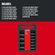 Photo of Craftsman deep impact socket set CMMT15886 in black carrying case, front angle, showing labeled sockets.