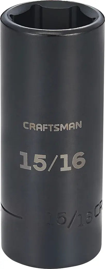 Half inch drive 15 sixteenths inch S A E deep impact socket.
