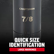 Craftsman socket with large 7/8 size marking, black finish, SKU CMMT16063, front angle.