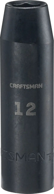 Craftsman deep impact socket, 12mm, black finish, product photography, upright view, CMMT16073.