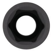 Close-up view of a black hexagonal socket, showing the hollow center and internal six-point design.