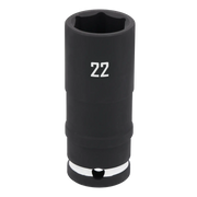 A close-up image of a black Craftsman socket with the number 22 printed on the side, designed for use with a ratchet or wrench.