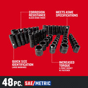 Craftsman 48-piece SAE/Metric socket set, black oxide finish, showing CMMT16548, front angle.