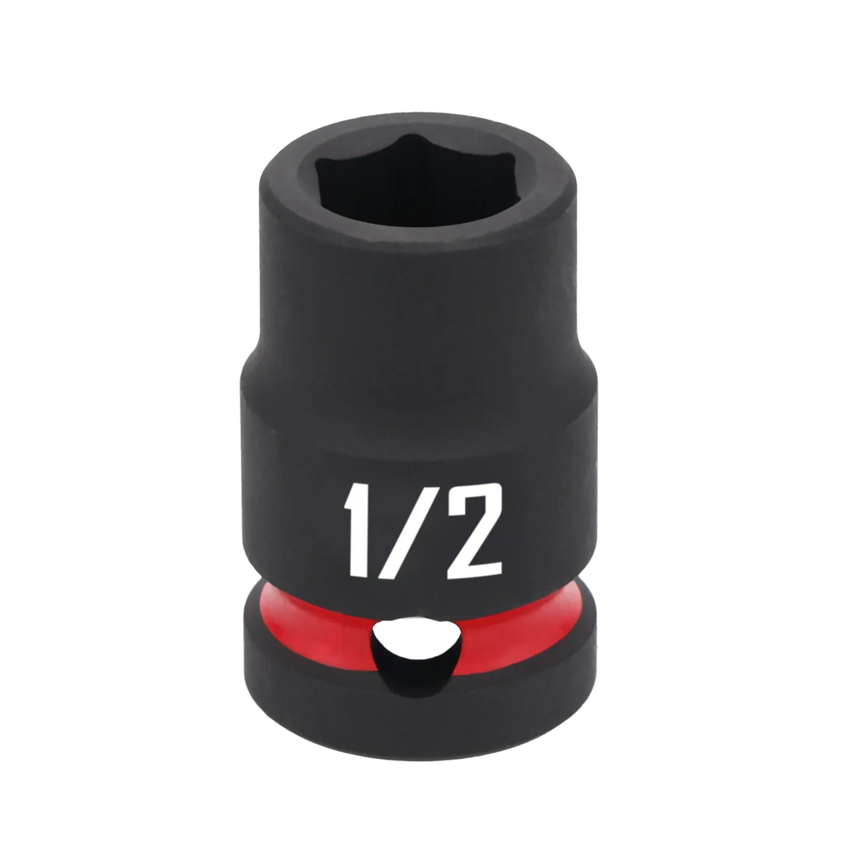 A close-up image of a black CRAFTSMAN socket tool, labeled with '1/2' in white text and featuring a red ring near the base.