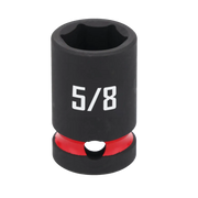 A black 5/8 inch socket with a red accent, used for tightening or loosening nuts and bolts.