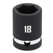 A close-up image of a black Craftsman 18mm impact socket, with the number 18 clearly marked on the side.