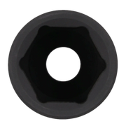 Close-up view of a black hexagonal socket, showing the inner structure and central hole.