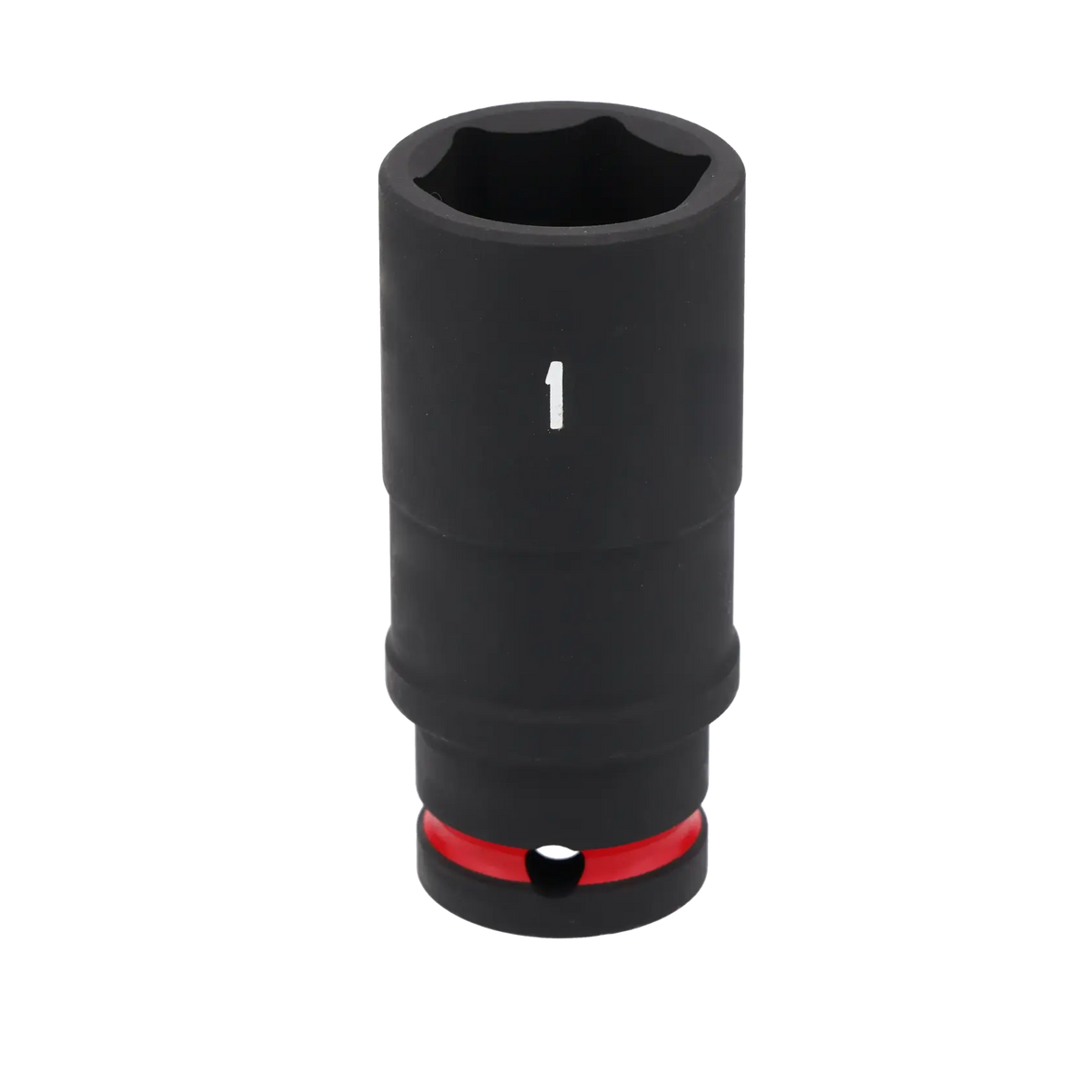 A black Craftsman 1-inch impact socket with a red ring near the base, photographed against a white background.