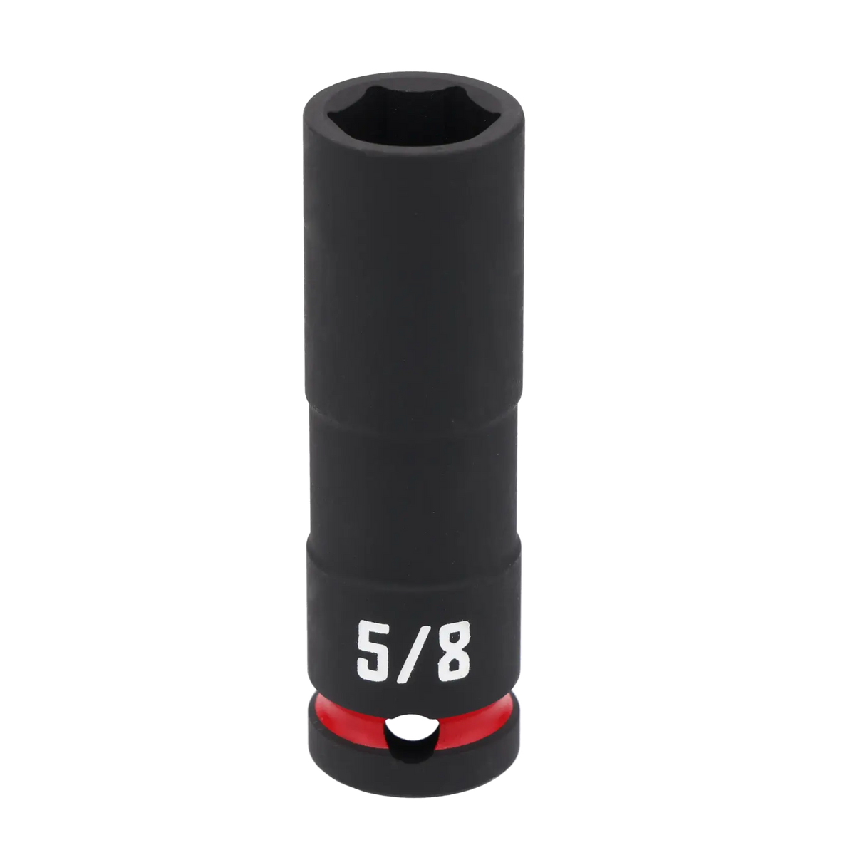 A black Craftsman deep socket with a six-point opening and the size marking '5/8' in white. There is a red ring near the base.